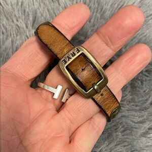 Frye Tan Leather studded logo Buckle Bracelet